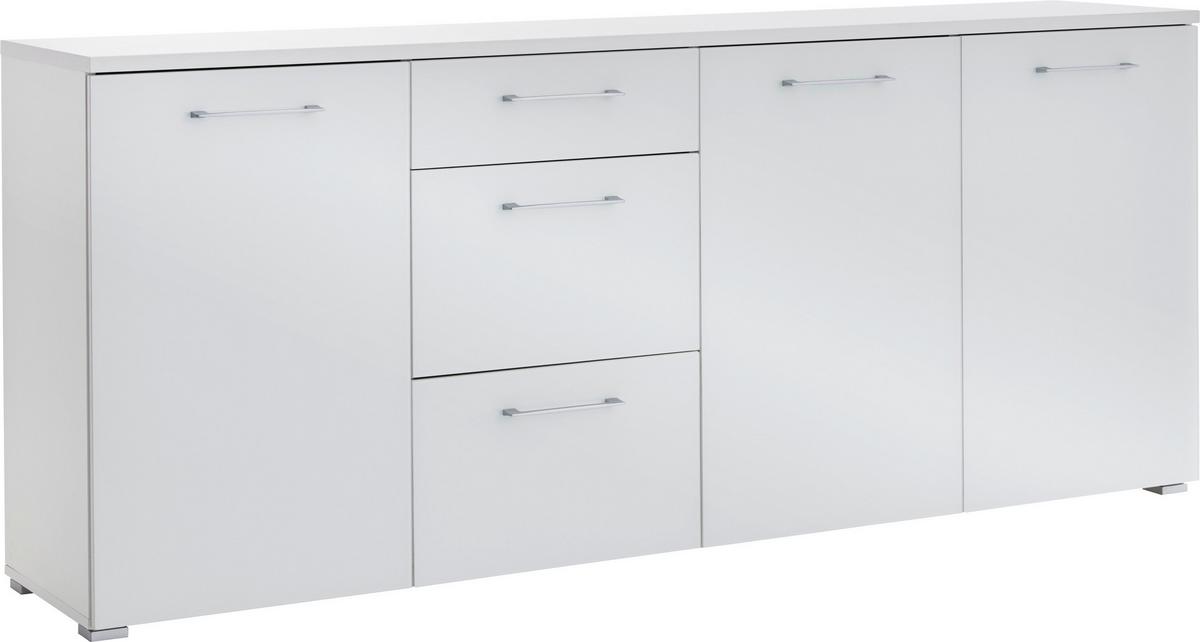 Sideboard mit Glas B: 194 cm Weiß - Schwarz/Weiß, MODERN, Glas/Holzwerkstoff (194/82/40cm) - Germania