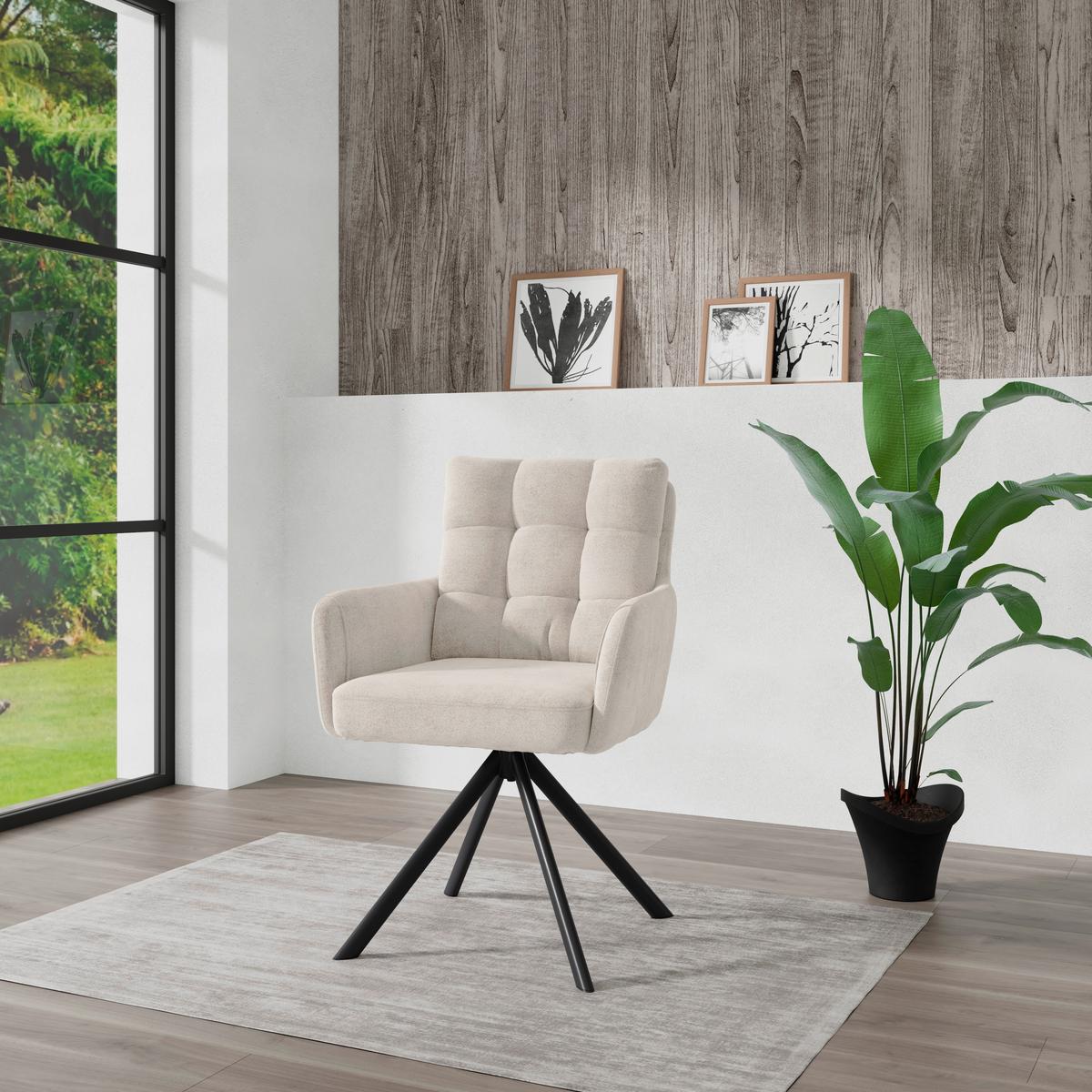 Armlehnstuhl Susan Beige Schwarz/Sitzfläche 360°drehbar - Beige/Schwarz, KONVENTIONELL, Holz/Textil (59/90/66cm)