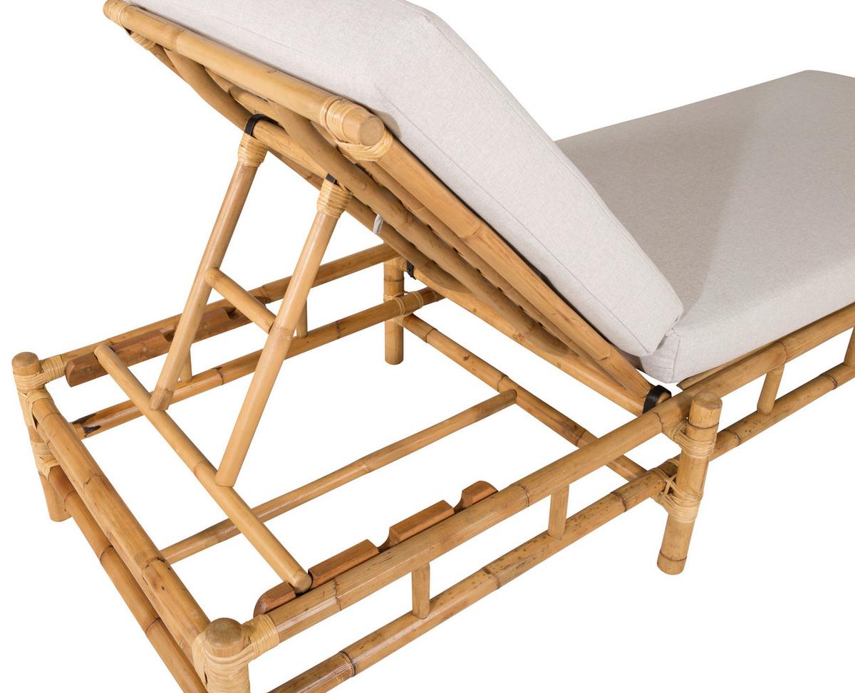 Sonnenliege Cane Bambus/Rattan/Textil +auflage - Hellbraun/Creme, KONVENTIONELL, Holz/Textil (80/35/210cm) - Gardenson