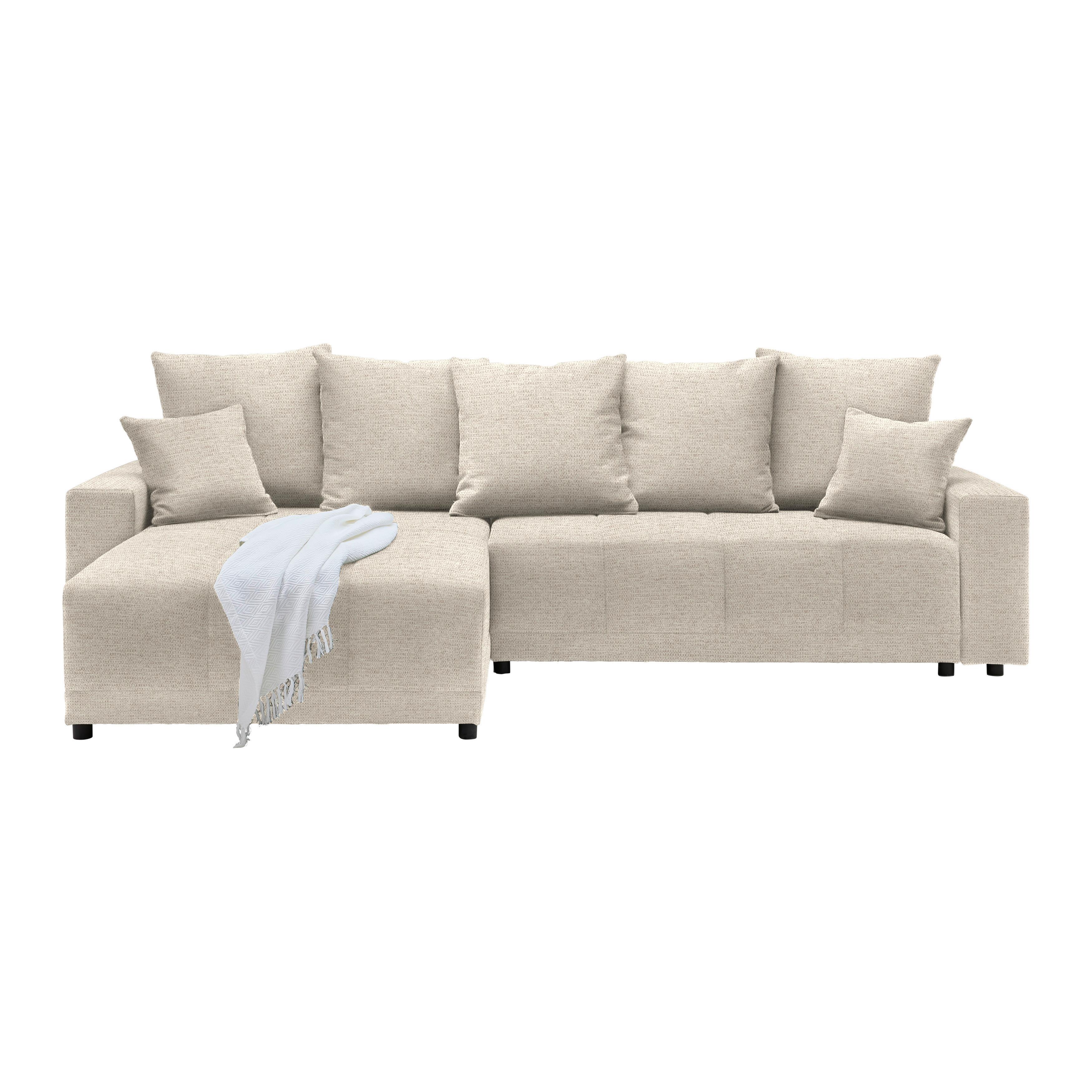 Rohová sedačka ALATRI, oboustranná,béžová,s polštáři - černá/zelená, Moderní, textil/plast (289/176cm) - Based