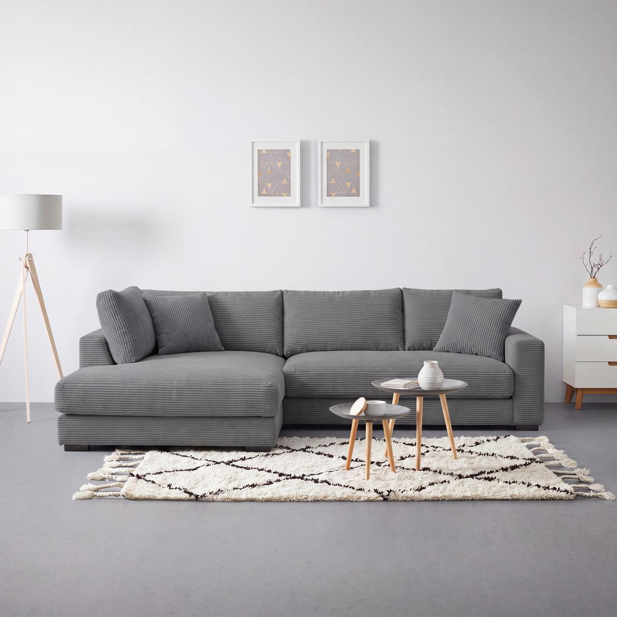 Rohová sedačka PEDRO, levá, šedý manšestr - šedá/černá, Moderní, textil/plast (190/300cm) - Mömax