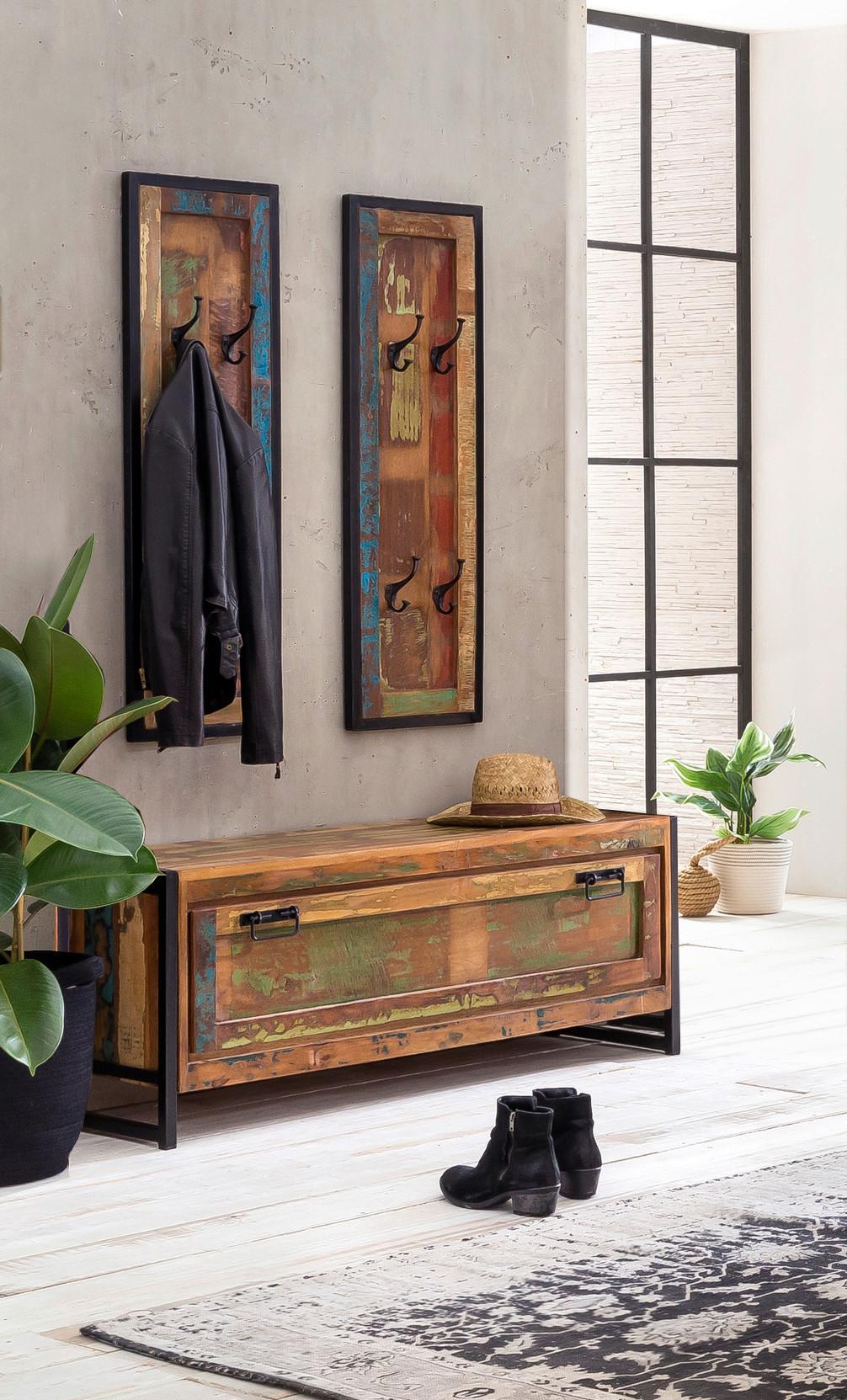 Garderobe Dielen Multicolor/Schwarz B: 130cm - Multicolor/Schwarz, Design, Holz/Metall (130/160/40cm) - MID.YOU