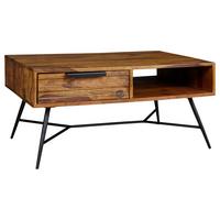 Couchtisch Holz Mit Schublade + Fach Nishan, Sheesham - Sheeshamfarben/Schwarz, Design, Holz/Metall (87/41/55cm) - MID.YOU