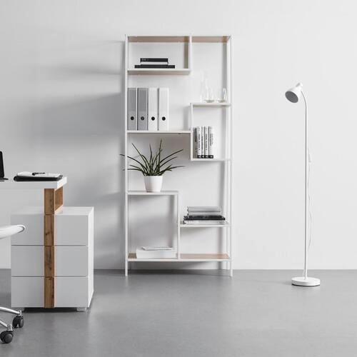 Regál FIONA šířka 80cm - bílá/barvy borovice, Moderní, kov/kompozitní dřevo (80/180/35cm) - Bessagi Home