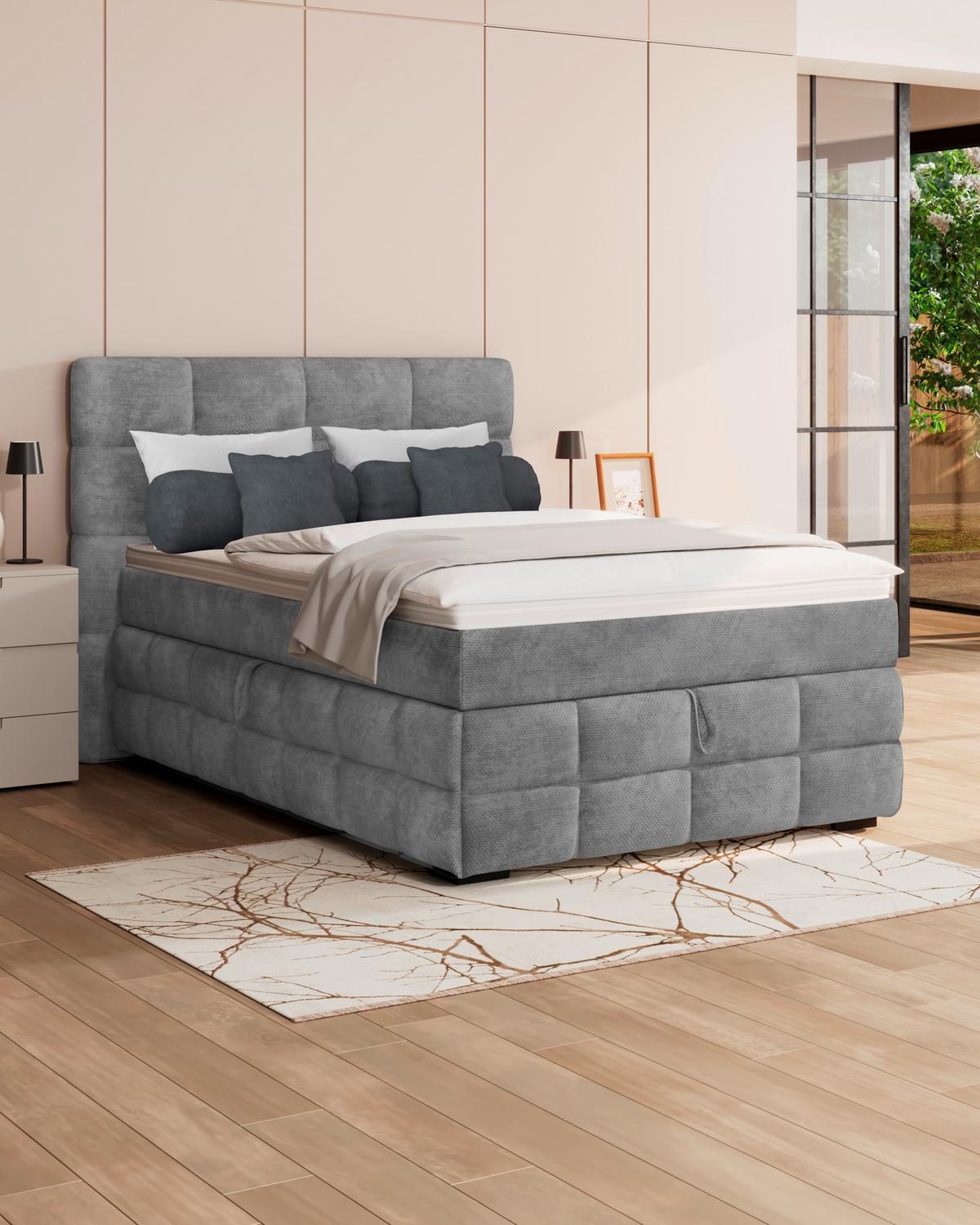 Čalúnená posteľ VEGA 140x200 cm, sivá - čierna/sivá, Trend, drevo/textil (140/200cm)