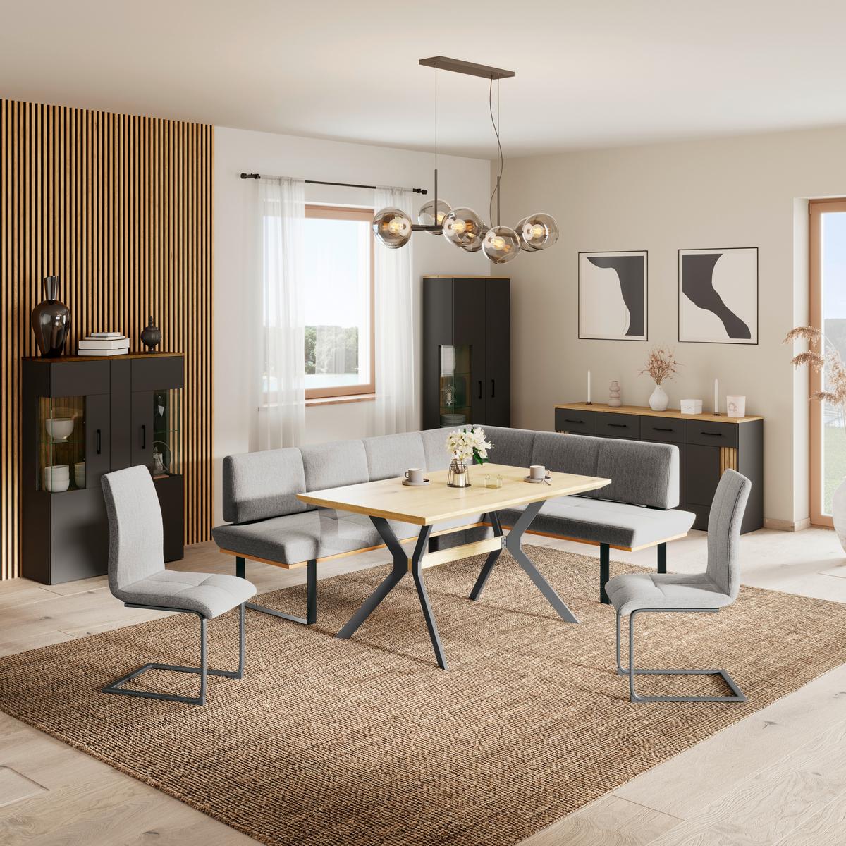 Eckbank Tristan Webstoff hellgrau,S:245x195cm - Hellgrau/Schwarz, MODERN, Holz/Textil (245/195cm) - James Wood