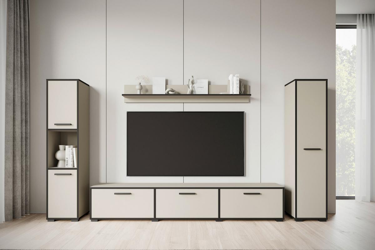 Wohnwand 4 -Teilig. Bogota XL Kaschmir/Graphitfarben - Kaschmir/Schwarz, Basics, Holzwerkstoff (240/130/31cm) - P & B
