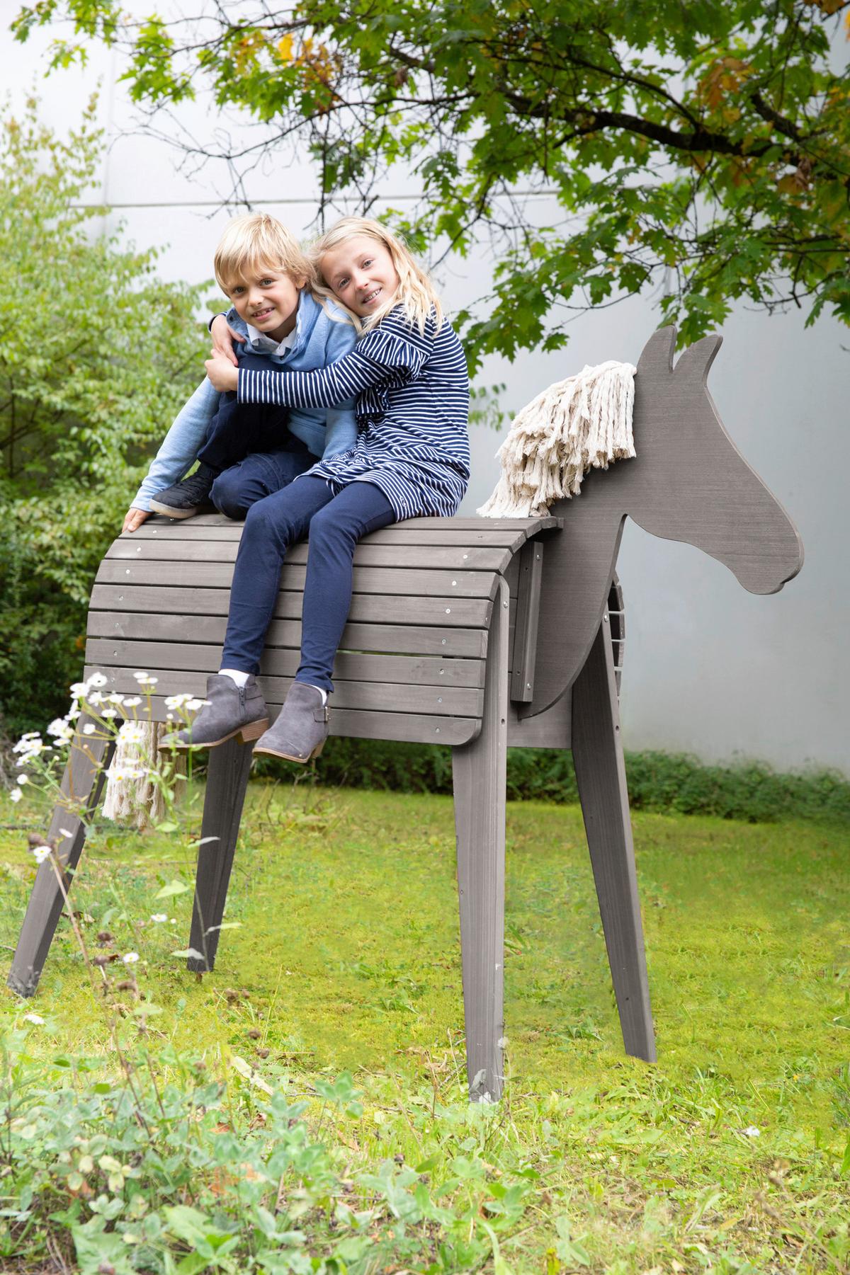 Holzpferd Grau Outdoorgeeignet - Grau, Basics, Holz (63/123/153cm) - Roba