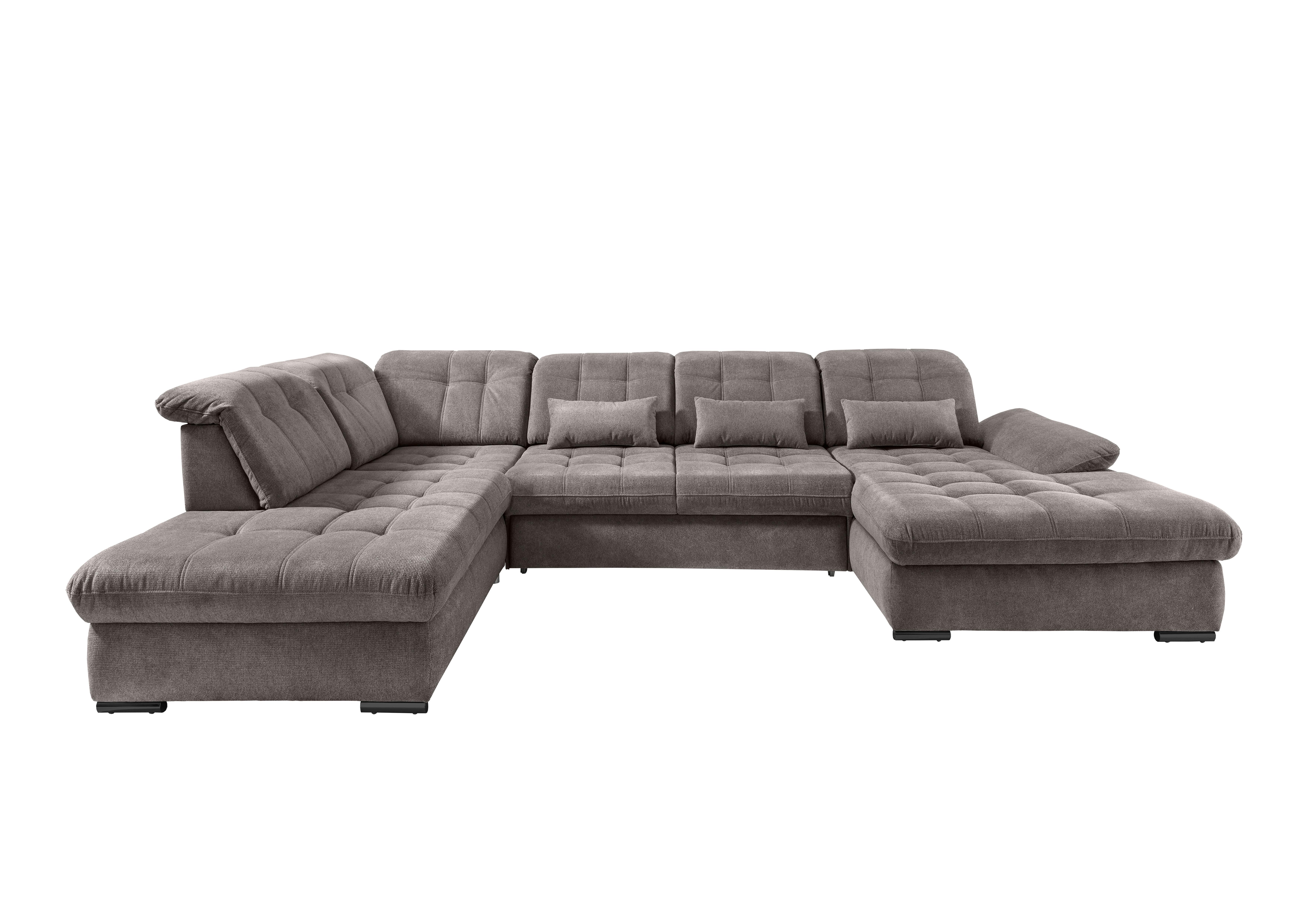 Wohnlandschaft mit Bettkasten Rigatti Graubraun B: 387 cm - Graubraun/Schwarz, MODERN, Textil (252/387/184cm) - Livetastic