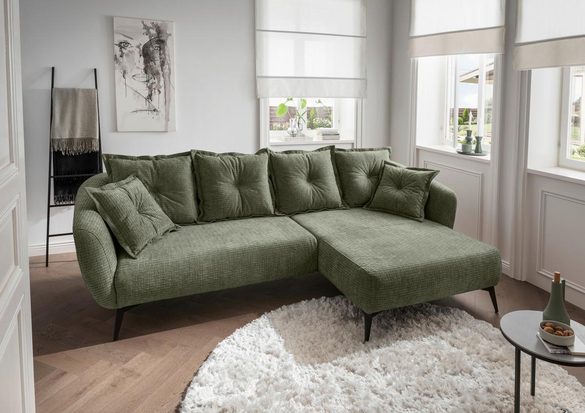 Ecksofa Baggio Olivgrün S: 277x162 cm - Schwarz/Olivgrün, MODERN, Textil (277/162cm) - Livetastic