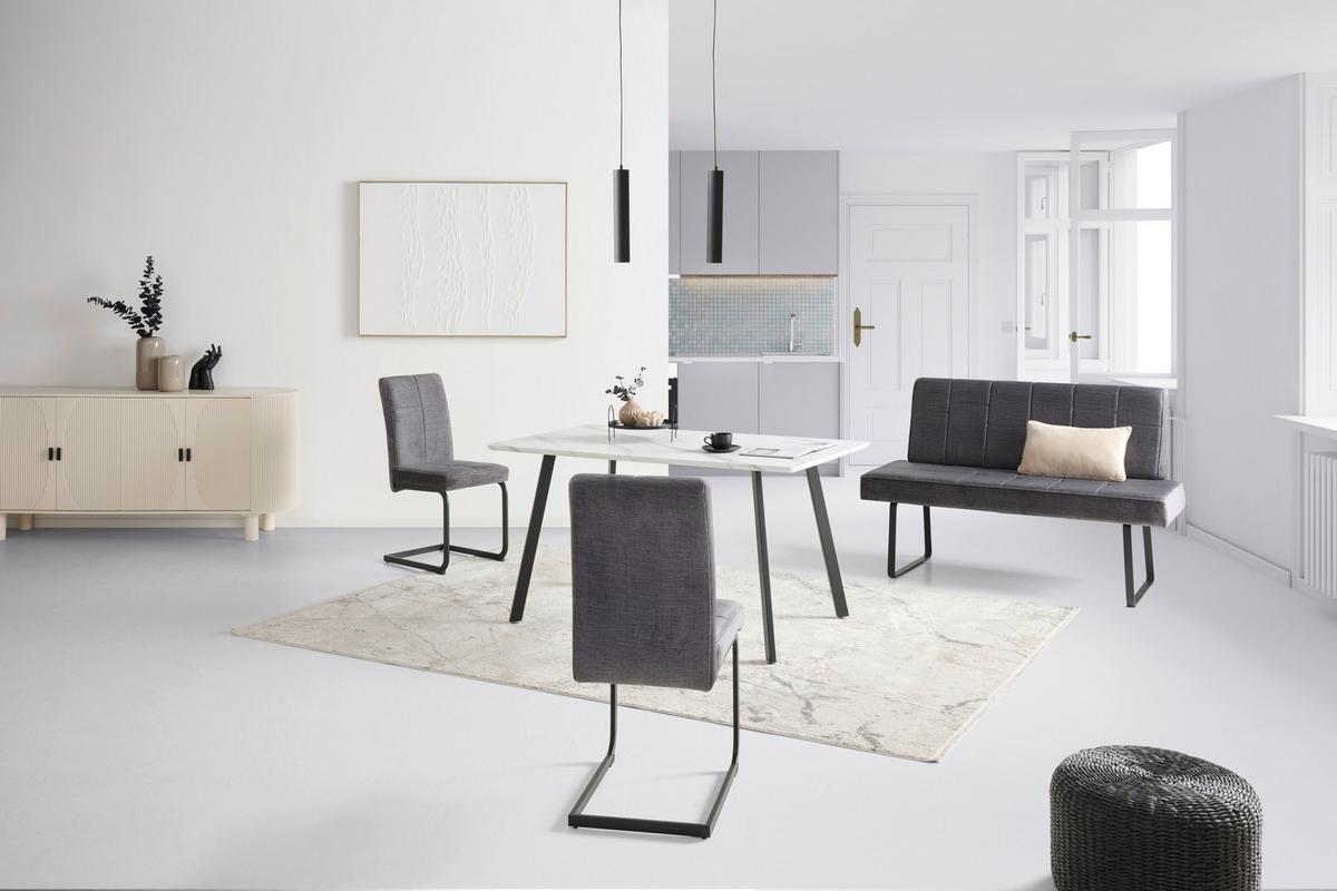 Sitzbank Tilos mit Lehne Samt dunkelgrau, B: 140 cm - Dunkelgrau/Schwarz, KONVENTIONELL, Textil/Metall (140/88/62cm) - MID.YOU