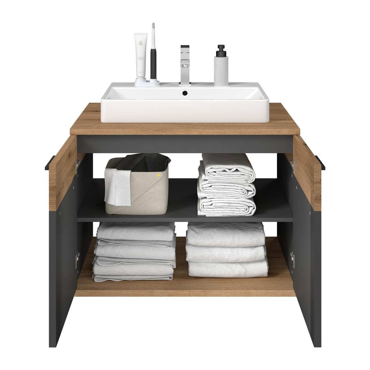 Waschbecken mit Unterschrank Cotia Catlu B: 80 cm - Eichefarben/Anthrazit, MODERN, Keramik/Holzwerkstoff (80/57/48cm) - James Wood