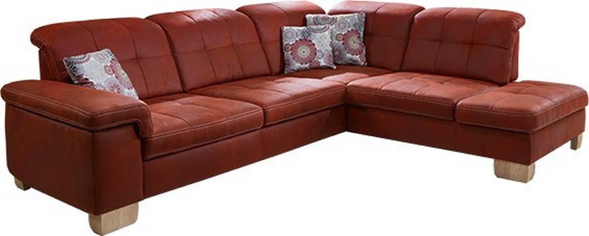 Sedací souprava ELLA, pravá, cihlová, s funkcemi - divoký dub/terracotta, Moderní, dřevo/textil (273/243cm)
