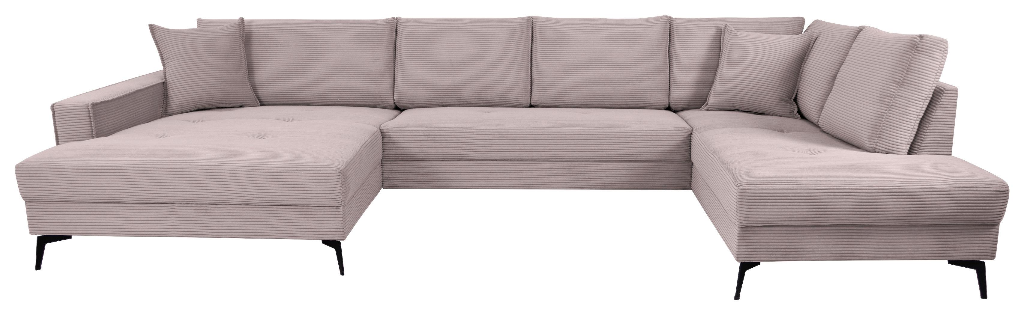 Wohnlandschaft Zero Rosa U-Form 195x362x173cm - Schwarz/Rosa, Trend, Textil (173/362/195cm)