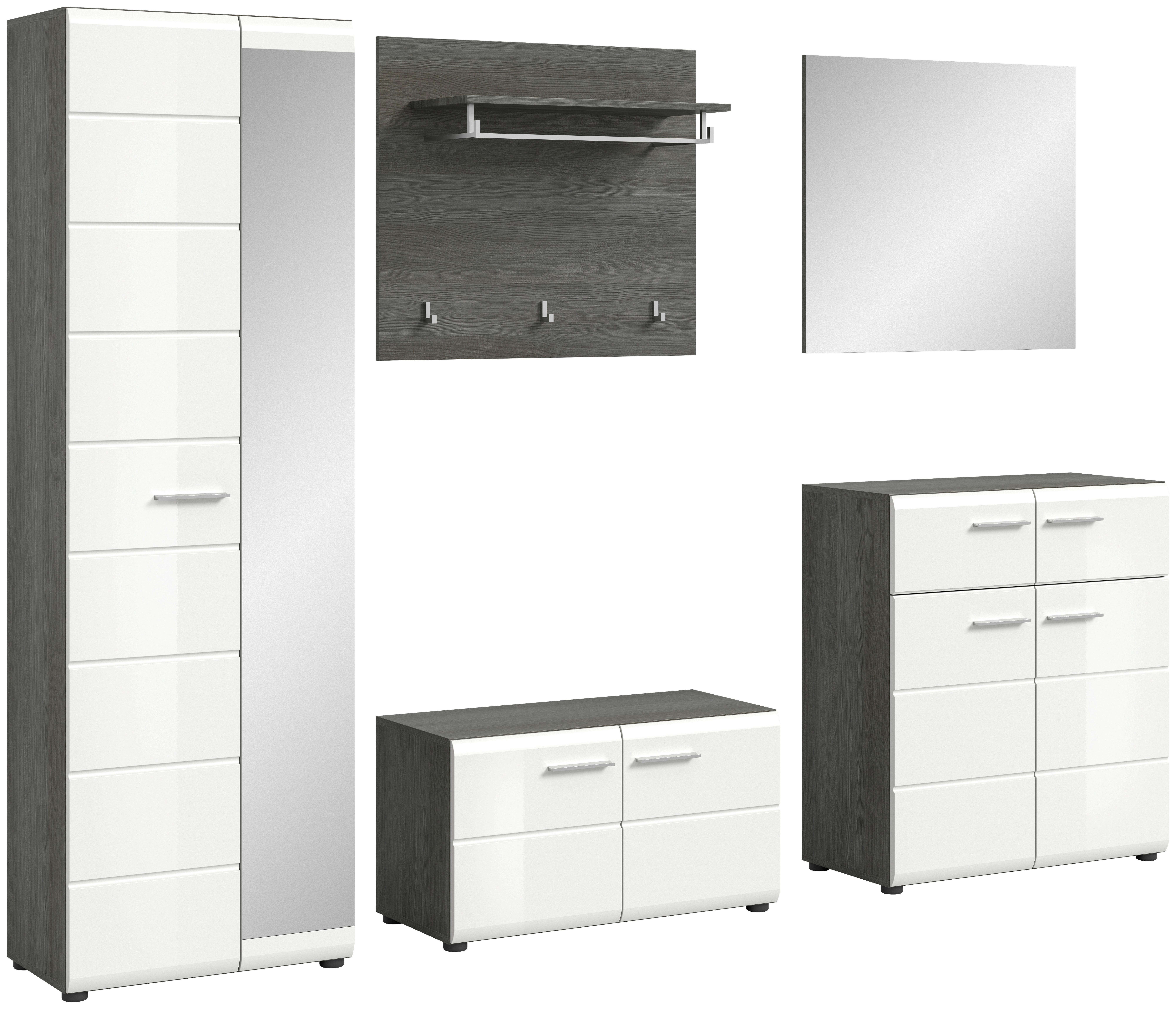 Garderobe Salsa - Weiß Hochglanz, Design, Glas/Holzwerkstoff (250/192/37cm) - MID.YOU