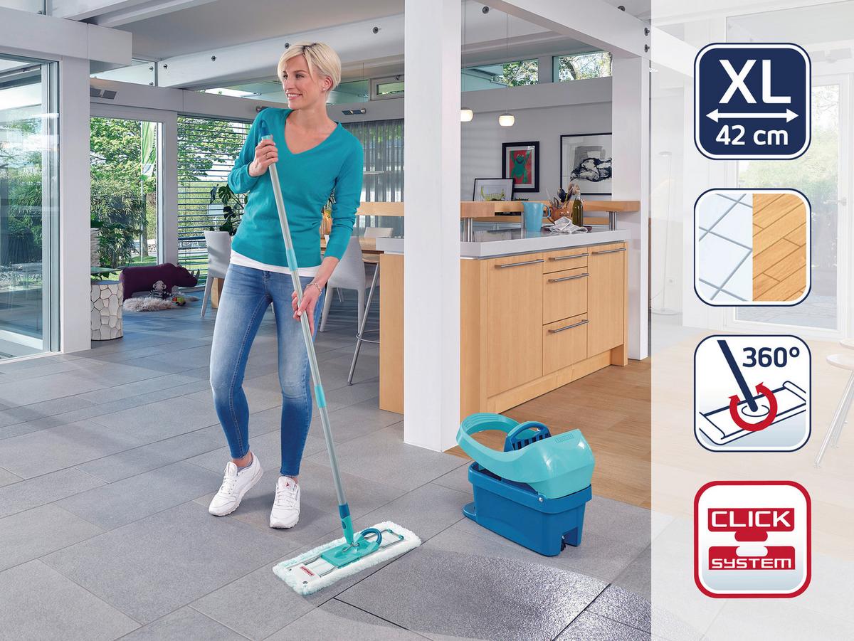 Leifheit Bodenwischer Profi mit Teleskopstiel - Türkis/Silberfarben, Basics, Kunststoff/Textil (42/146/15cm) - Leifheit
