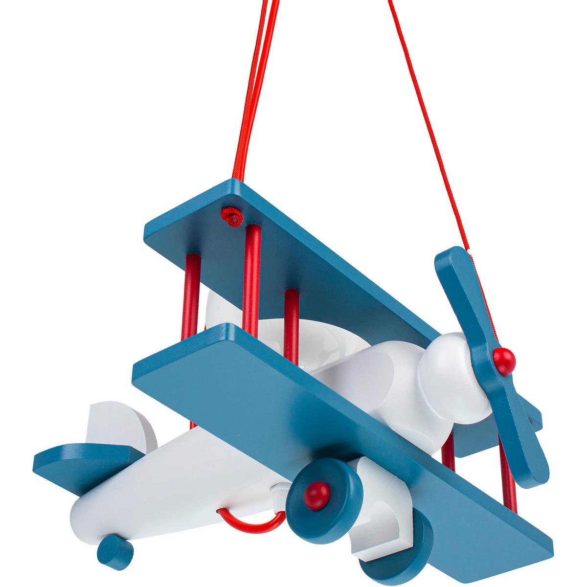 Kinderhängeleuchte Flugzeug H: 75 cm 1-Flammig - Blau/Rot, KONVENTIONELL, Holz (29/31/75cm)