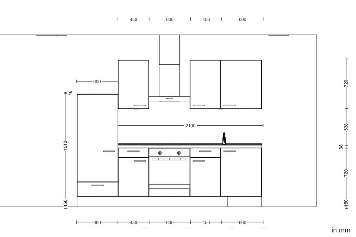 Kuchyňská linka 270 cm, alpská bílá vysoký lesk - barvy dubu/vysoce lesklá bílá, Moderní, kov/kompozitní dřevo (270cm) - Nobilia
