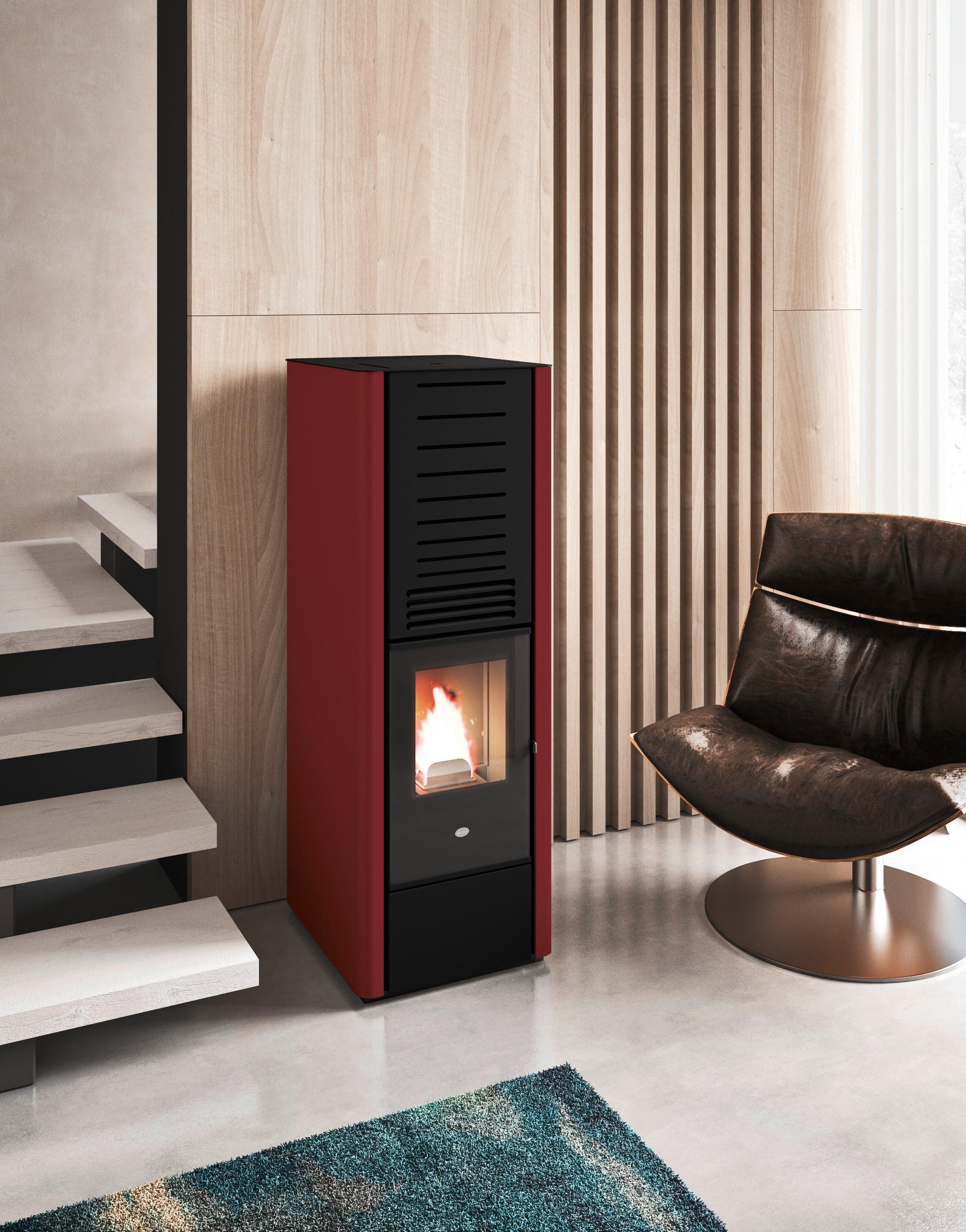 Pelletofen Karen Rot Metall 8 Kw - Rot, Basics, Metall (44/51,4/125,8cm)