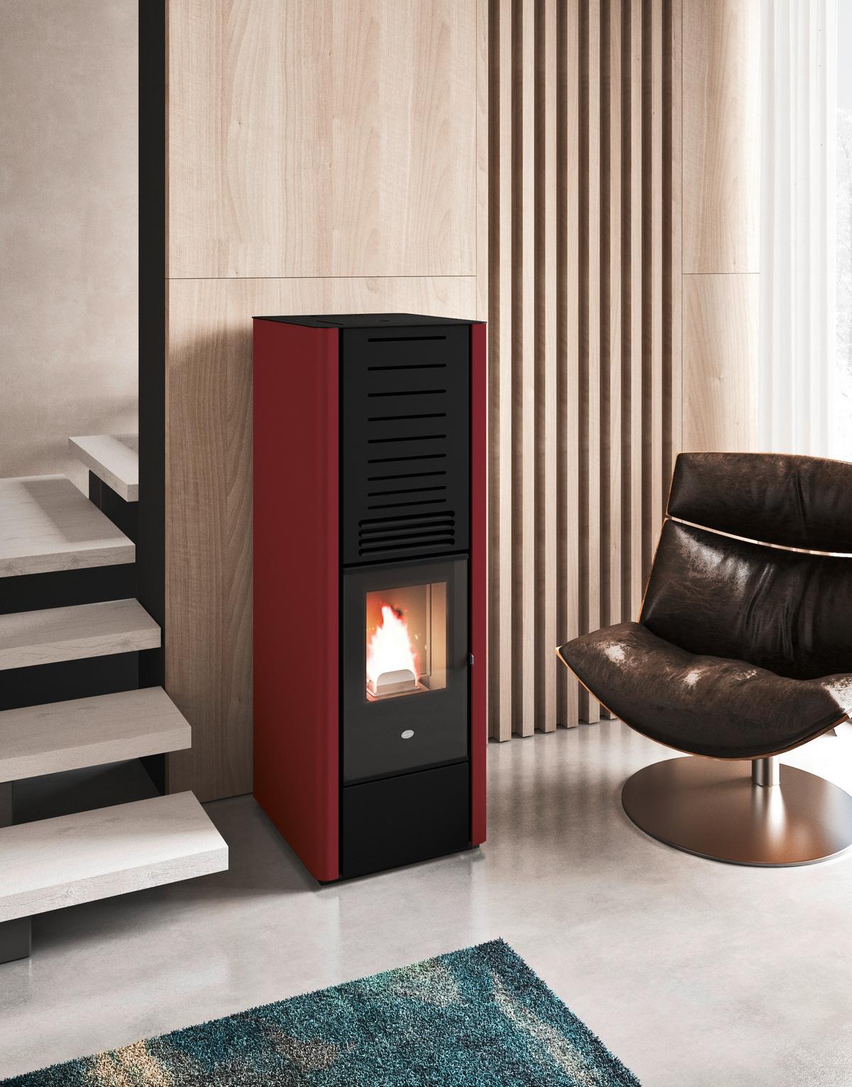 Pelletofen Karen Rot Metall 8 Kw - Rot, Basics, Metall (44/51,4/125,8cm)