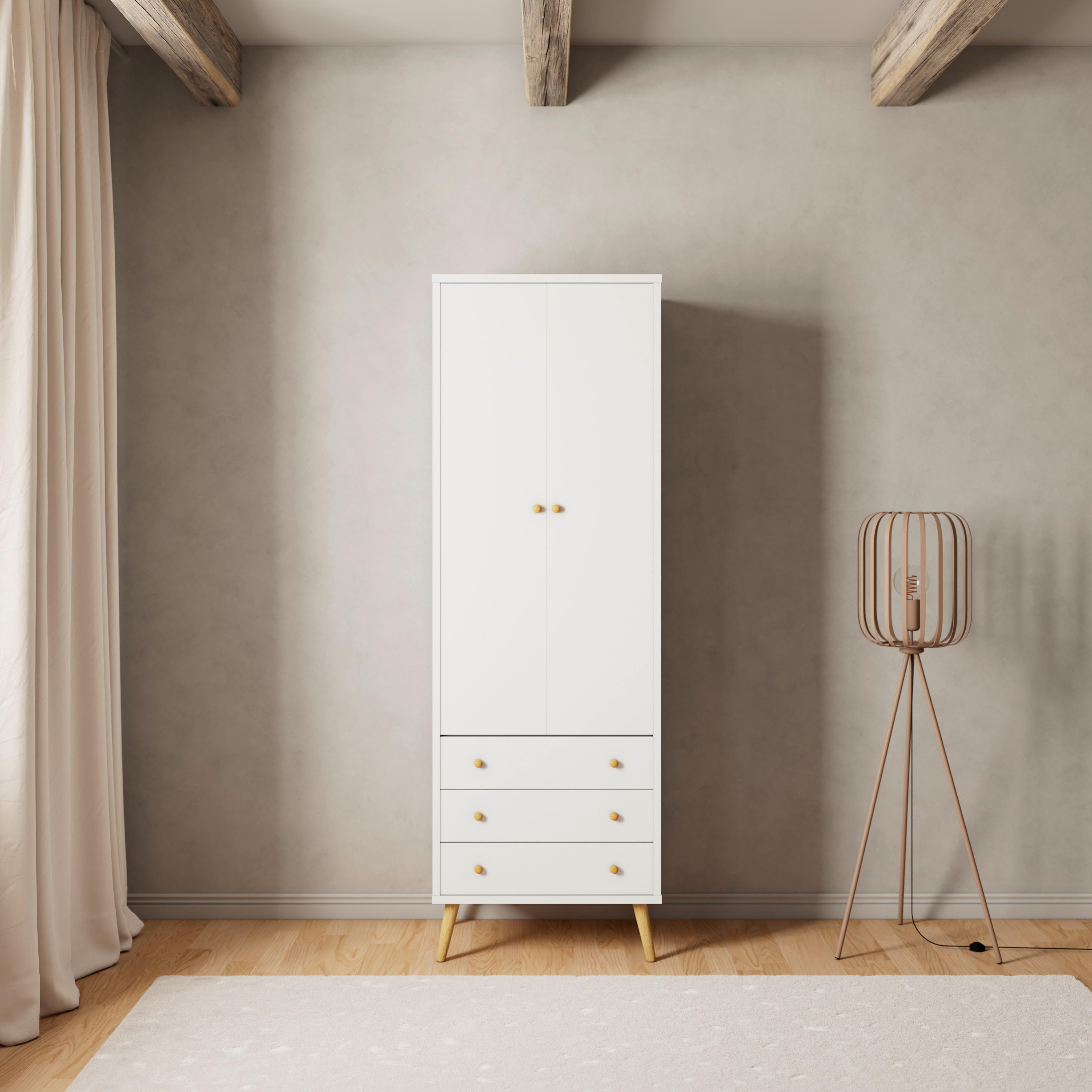 Šatní skříň LUDO bílá - bílá/přírodní barvy, Moderní, kov/dřevo (60/180/40cm) - Bessagi Home