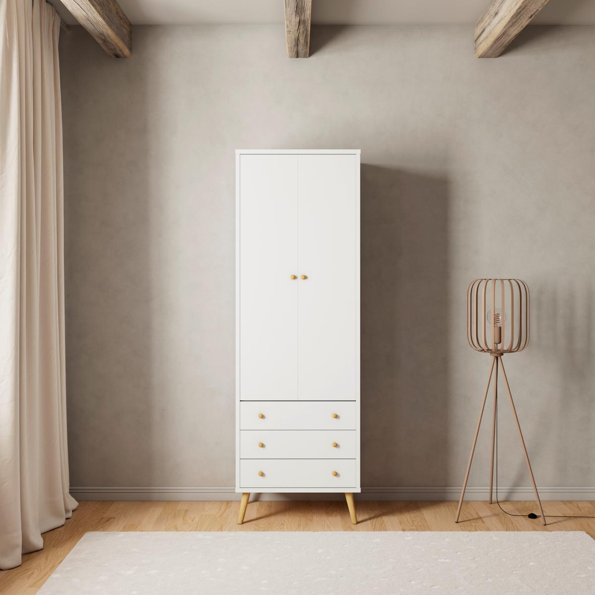 Šatná skriňa LUDO biela - biela/prírodná farba, Modern, kov/drevo (60/180/40cm) - Bessagi Home