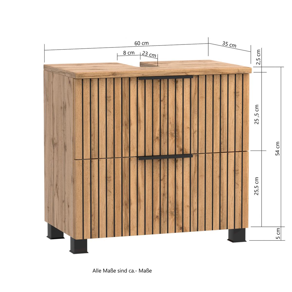 Waschbeckenunterschrank Chester B: 60 Cm - Eiche Wotan/Schwarz, MODERN, Holzwerkstoff (60/54/35cm) - Held