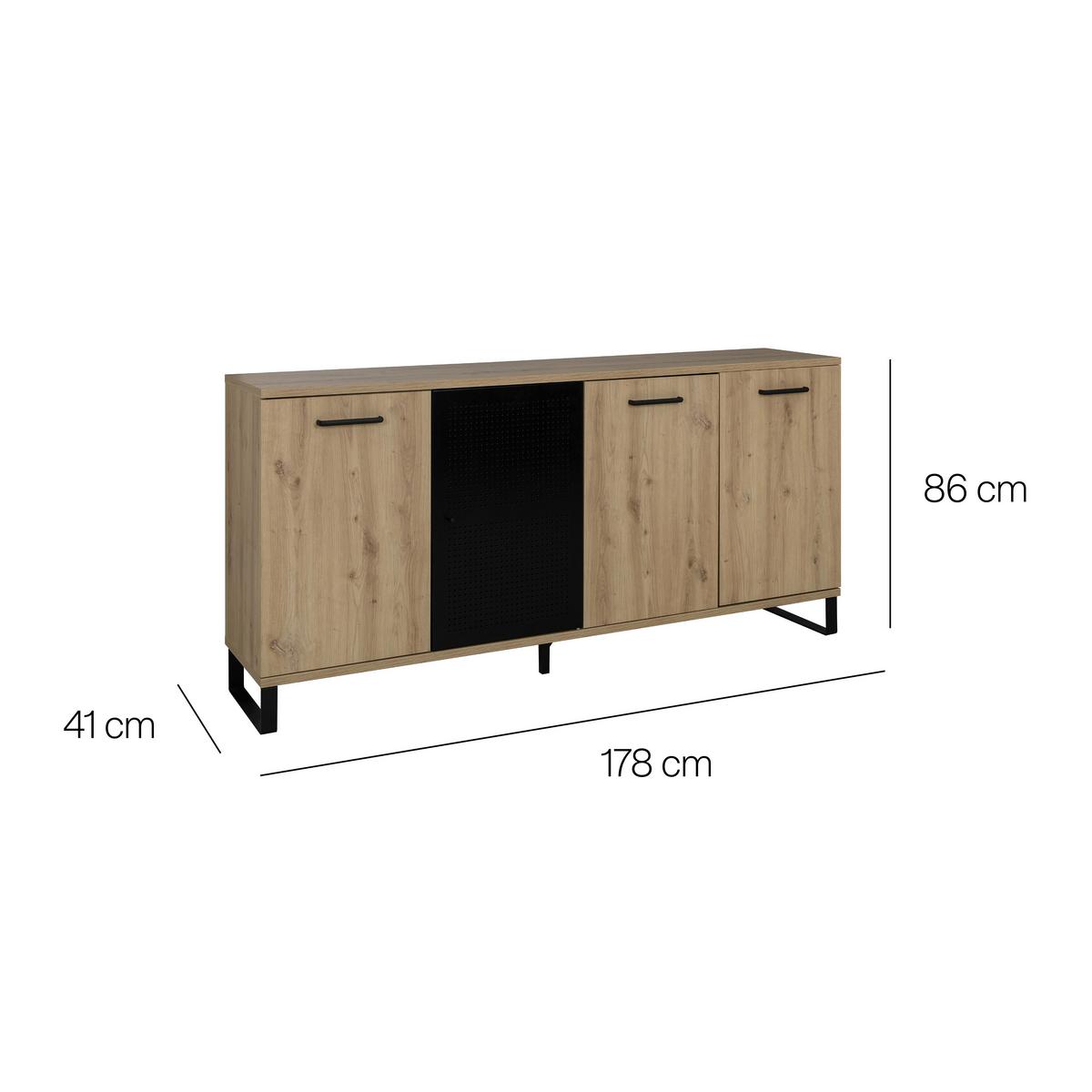 Sideboard Craft Eiche Artisan Dekor, B: 178cm - Schwarz/Eiche Artisan, Basics, Holzwerkstoff/Metall (178/86/41cm) - Livetastic