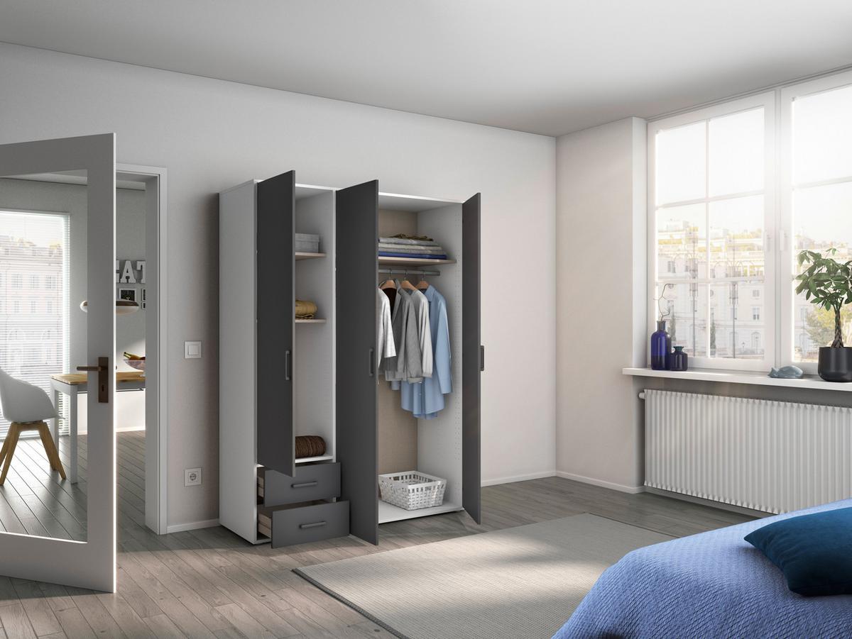 Drehtürenschrank Voyager Weiß,grau 140 cm - Weiß/Grau, MODERN, Holzwerkstoff (140/194/53cm) - Rauch Möbel