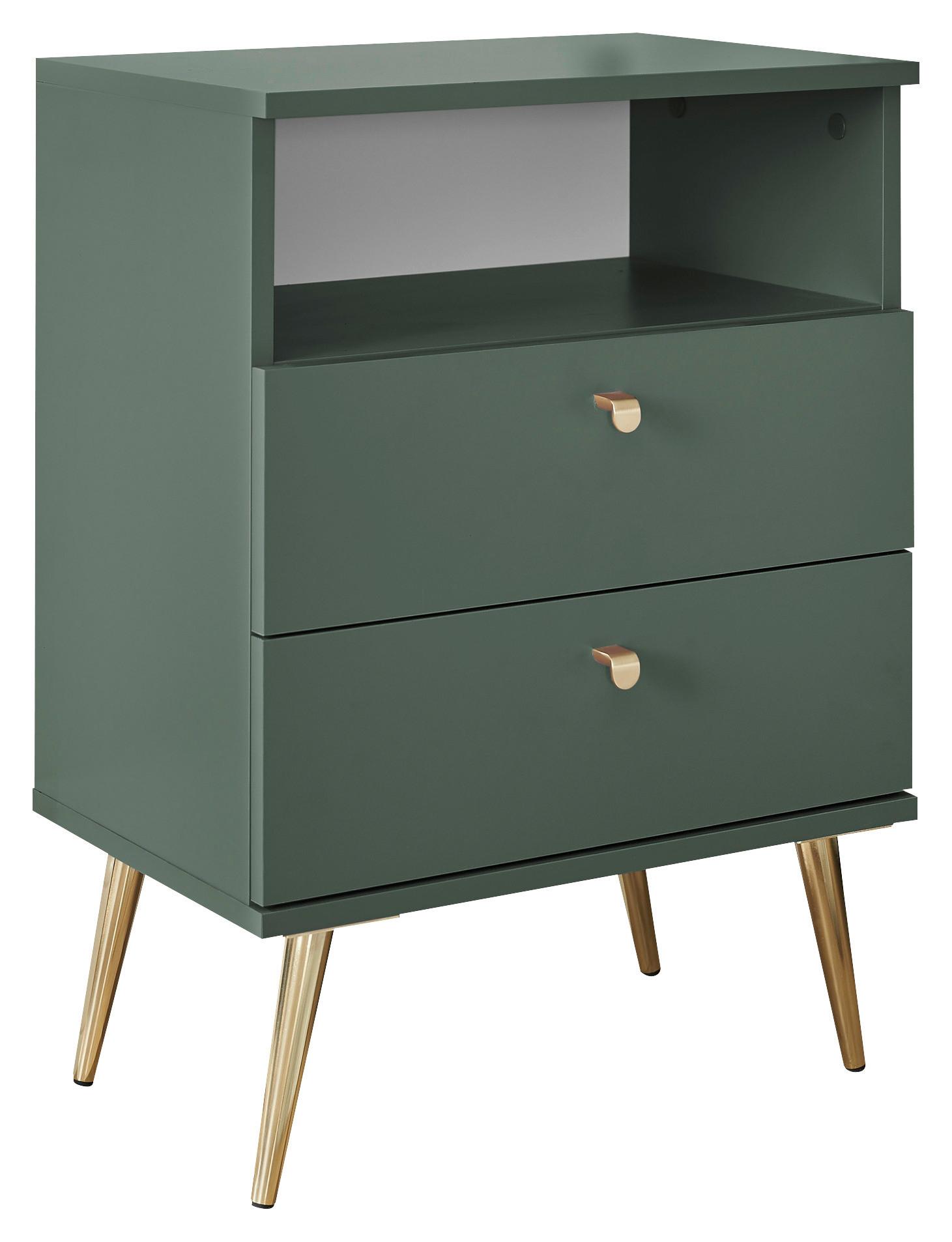 Nočný stolík LAILA zelený - zelená/mosadzná, Konventionell, kov/kompozitné drevo (50/70/34cm)