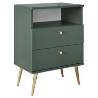 Noční stolek LAILA zelený - zelená/barvy mosazi, Konvenční, kov/kompozitní dřevo (50/70/34cm)
