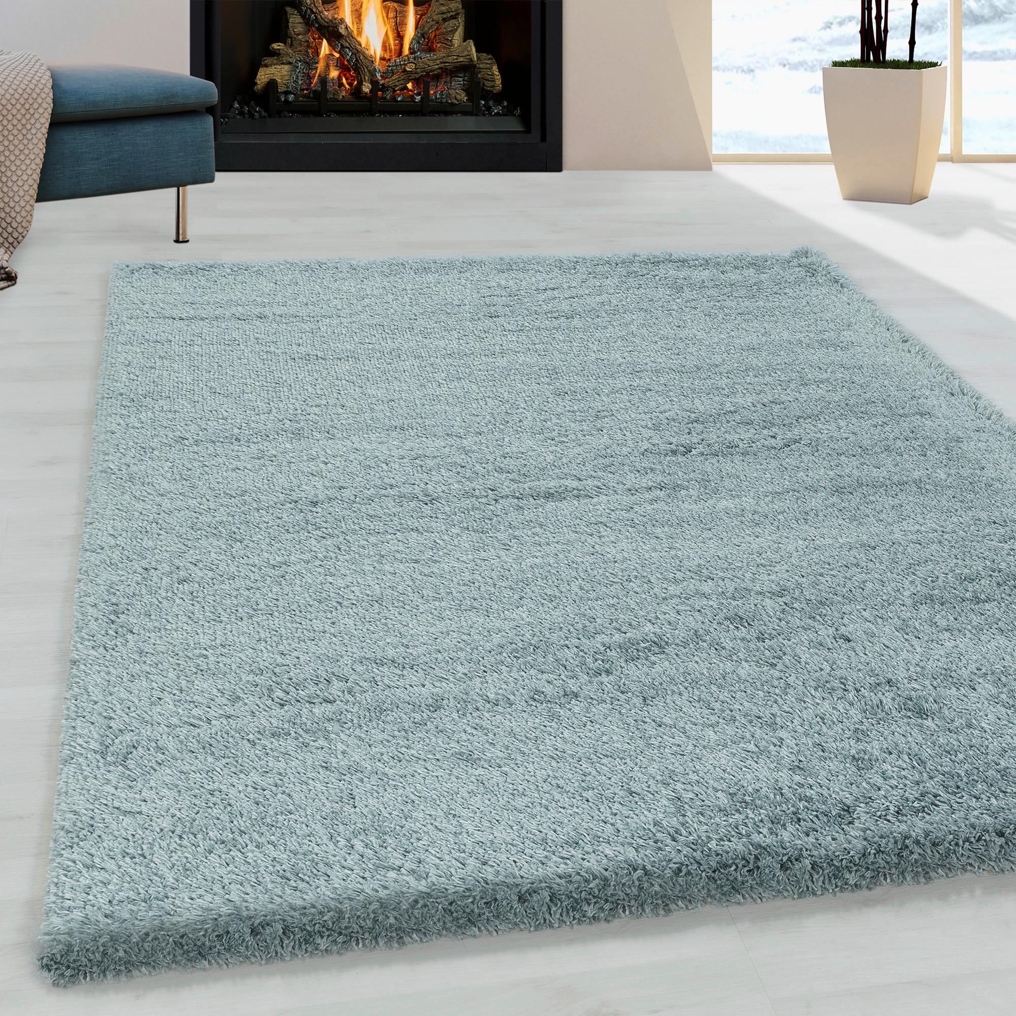Hochflor Teppich Blau Naturfaser Fluffy 160x230 cm - Blau, Basics, Textil (160/230cm)