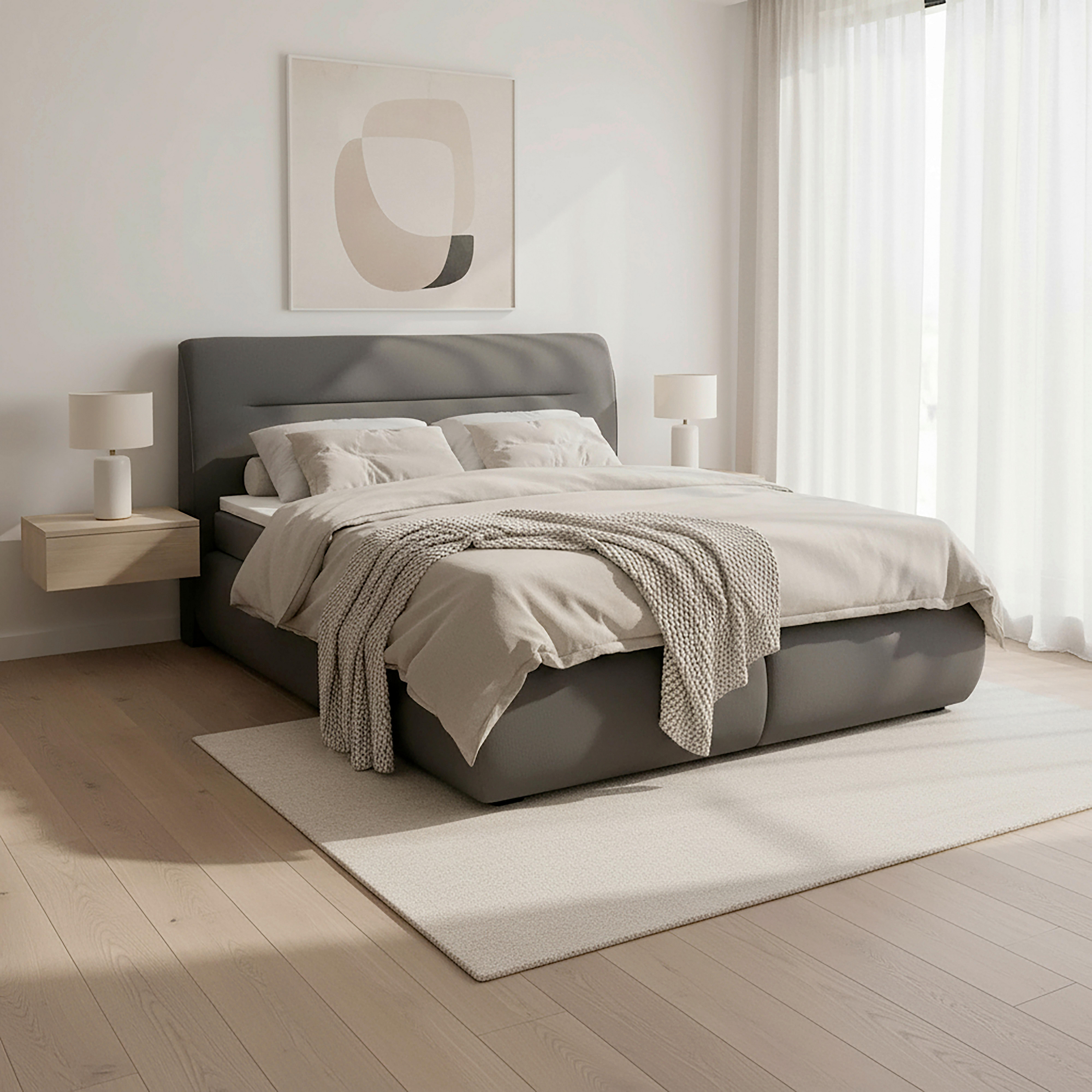 Posteľ Boxspring s topperom Bella, 180x200 - čierna/sivá, Modern, drevo/textil (180/200cm) - Bessagi Home