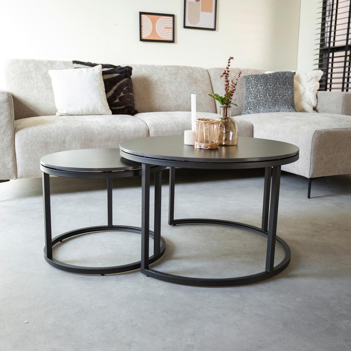 Couchtisch Leyton - Schwarz, KONVENTIONELL, Stein/Metall (68/68/43cm) - MID.YOU