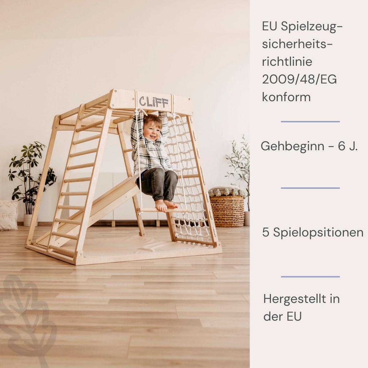 Premium Klettergerüst mit Sicherheitsmatte - Weiß, Basics, Holz (113/115/110cm) - CLIFF