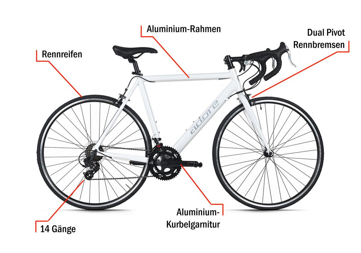 Adore Rennrad 28 Zoll weiß - Weiß, KONVENTIONELL, Metall (25/140/60cm)