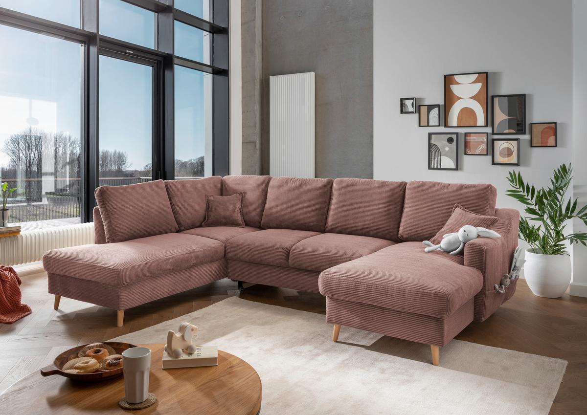 Wohnlandschaft Valentina - Rosa/Naturfarben, KONVENTIONELL, Textil (200/301/150cm) - P & B