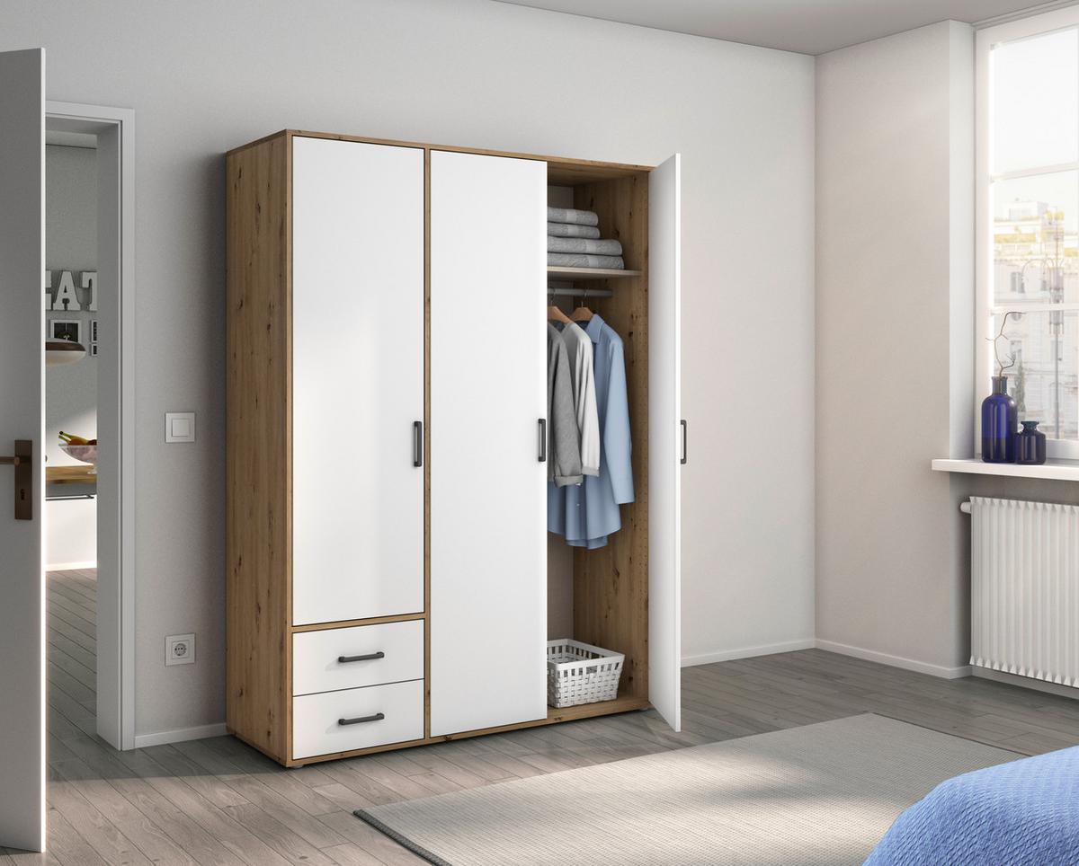 Drehtürenschrank Mit Schubladen 140cm Voyager - Weiß/Eiche Artisan, MODERN, Holzwerkstoff (140/194/53cm) - Rauch Möbel