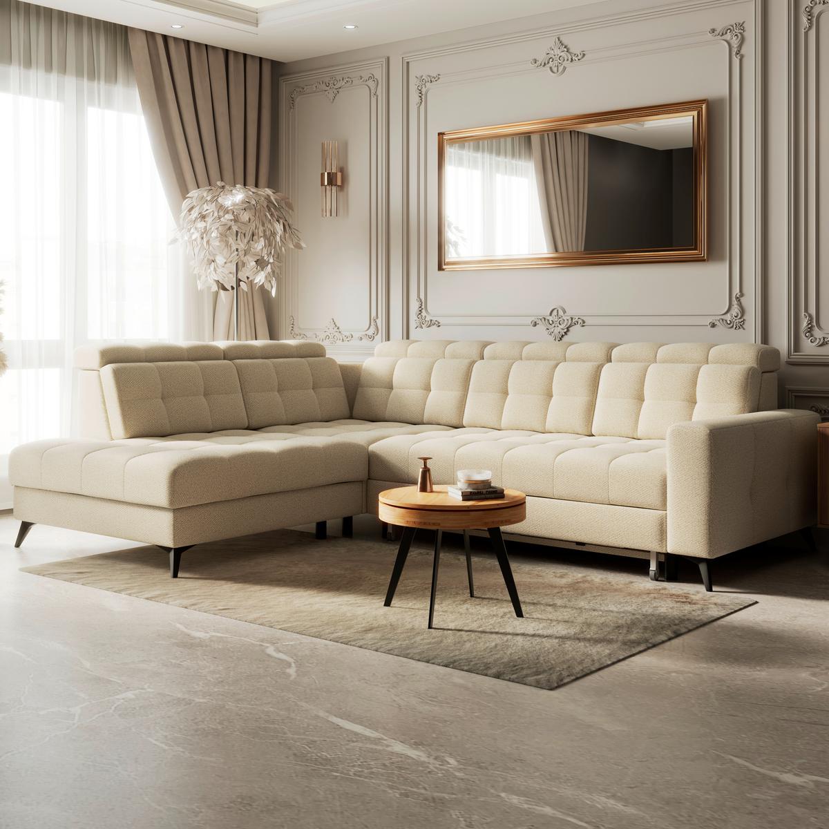 Ecksofa Barletta New Velours Beige, 228x289cm - Beige/Schwarz, ROMANTIK / LANDHAUS, Textil (228/289cm) - Luca Bessoni