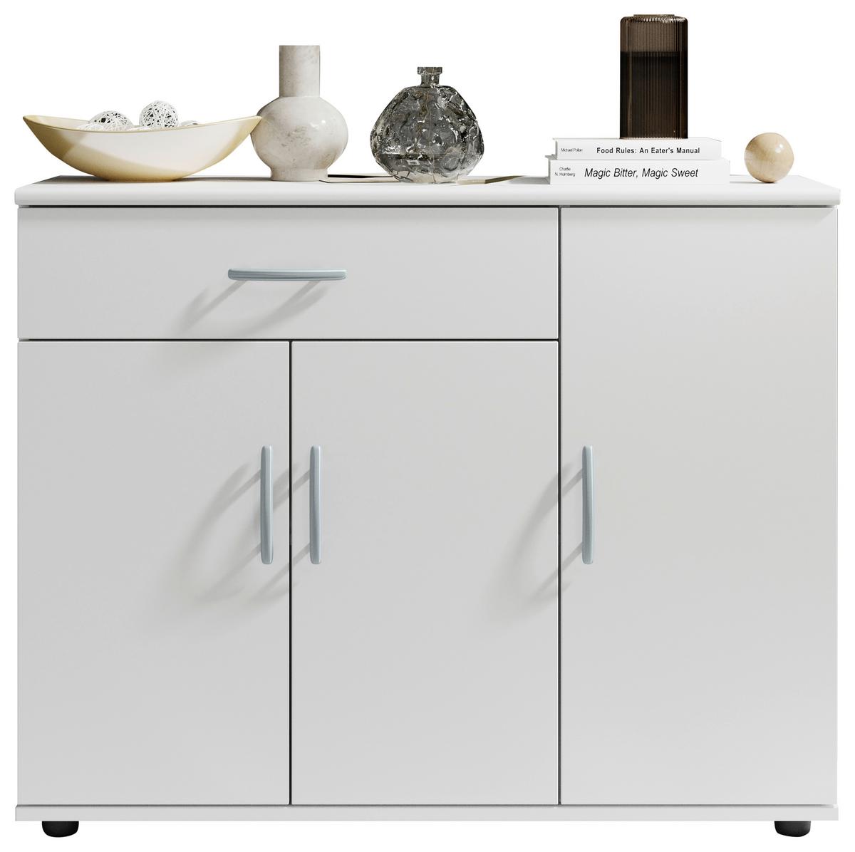 Kommode 90 cm Lilly Weiß - Silberfarben/Weiß, KONVENTIONELL, Holzwerkstoff (90/70/30cm) - Carryhome