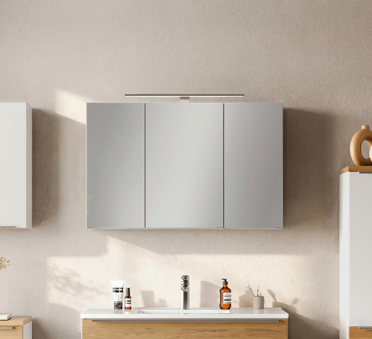 SPIEGELSCHRANK Verona Weiß B: 100cm - Wildeiche/Weiß, Trend, Glas/Holzwerkstoff (100/64/20cm) - Held