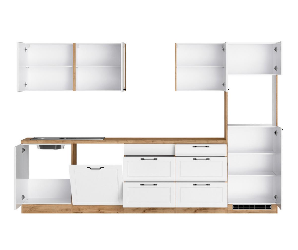 Küchenzeile Meran ohne Geräte B: 300 cm Weiß/Eiche Dekor - Eiche Wotan/Weiß, LIFESTYLE, Holzwerkstoff (300cm) - Held