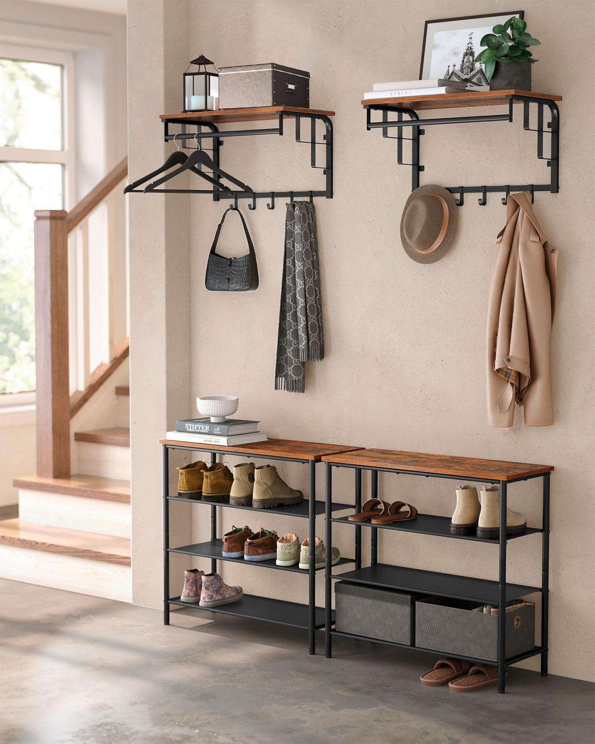 Wandgarderobe Braun, Schwarz mit Hutablage, B: 66 cm - Schwarz/Braun, Trend, Holzwerkstoff/Metall (66/27/30cm) - Boxxx