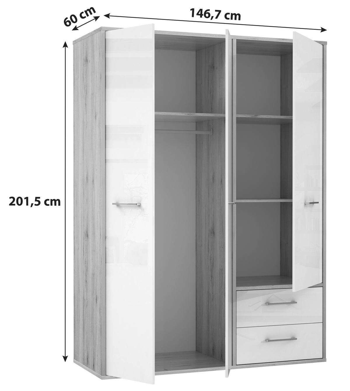Drehtürenschrank Jandia - Eichefarben/Weiß, KONVENTIONELL, Holzwerkstoff/Kunststoff (147/201,5/60cm) - MID.YOU