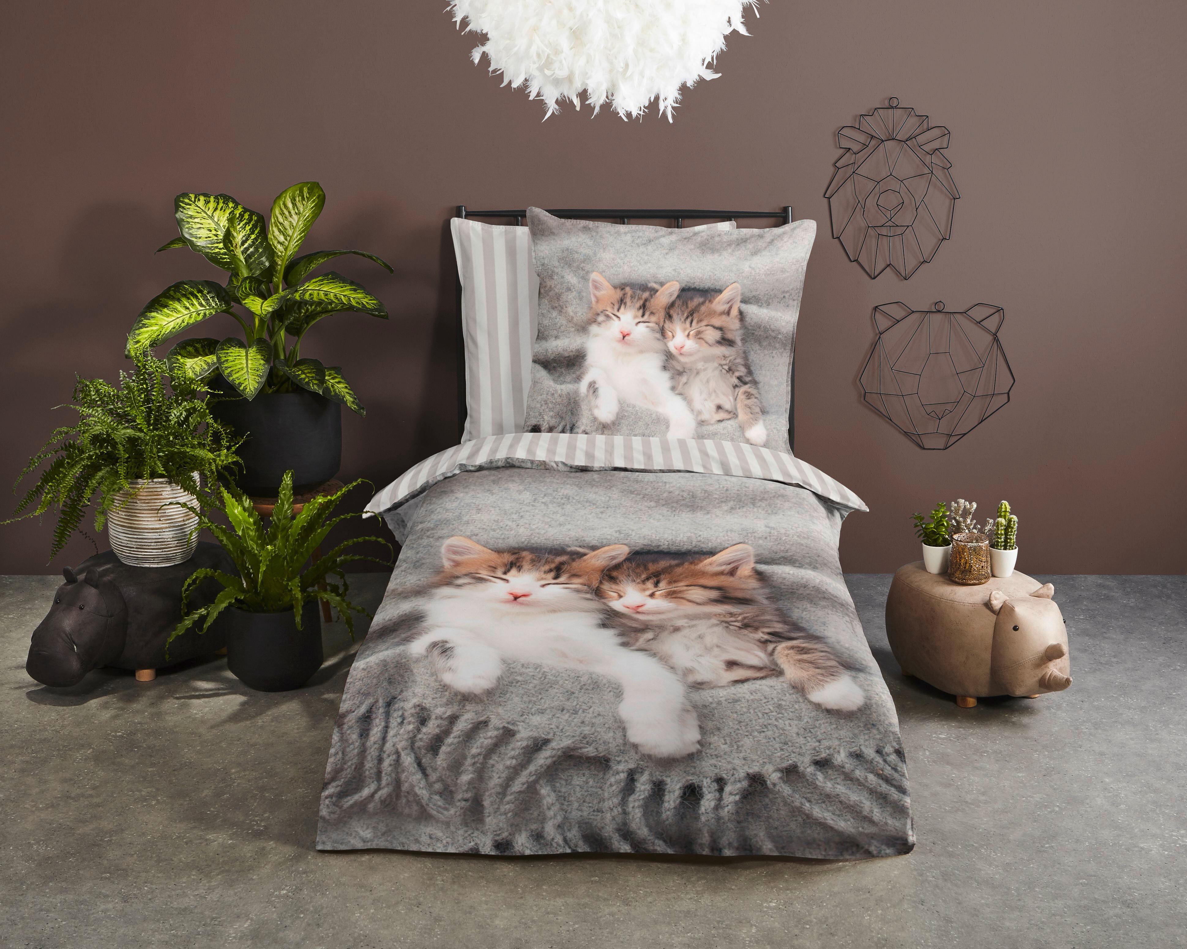 Jugendbettwäsche Snooze Grau 135x200 cm - Grau, Natur, Textil (135/200cm)