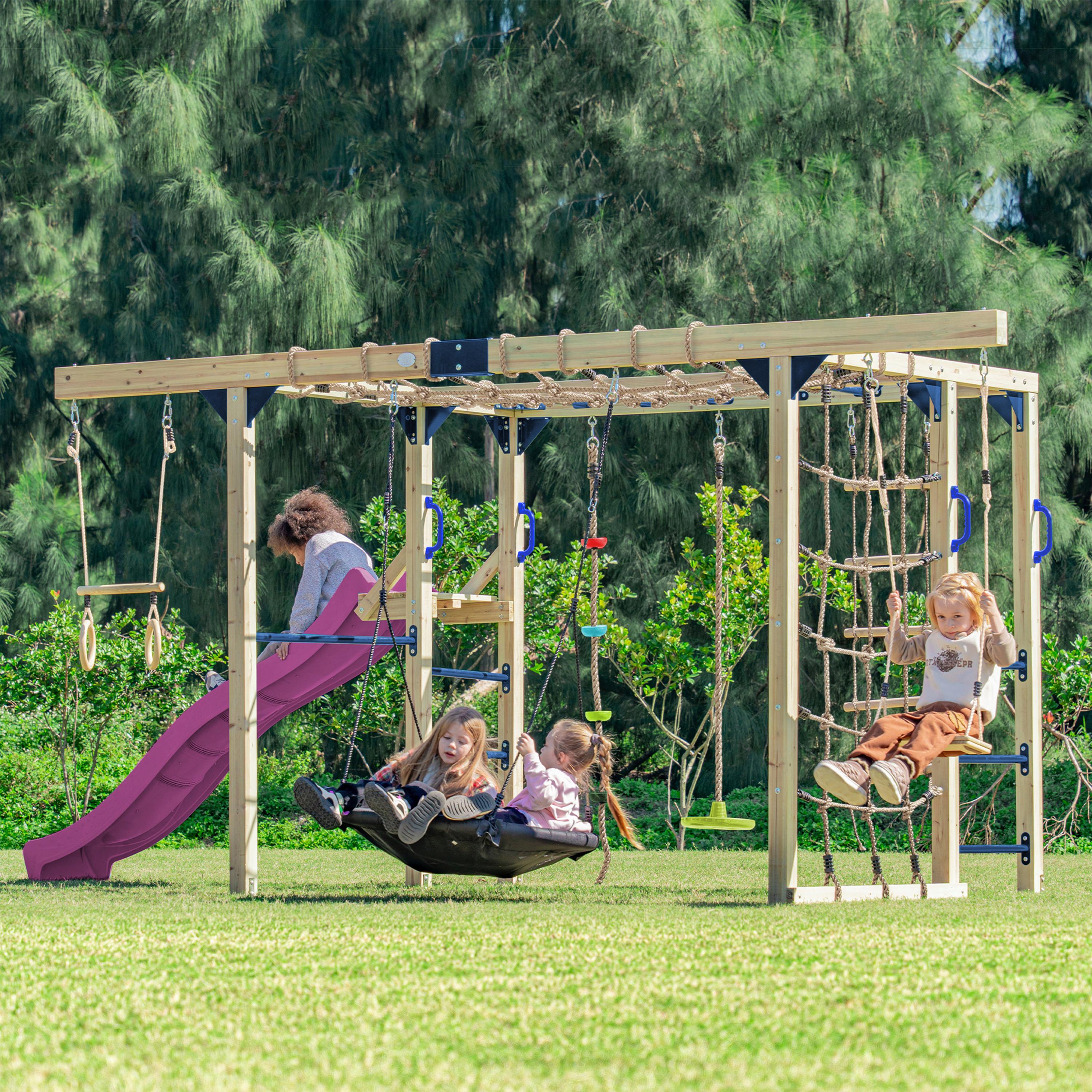 Klettergerüst mit Rutsche Lila - Blau/Lila, Basics, Holz/Kunststoff (522,5/196,2/205cm) - Ambia Garden