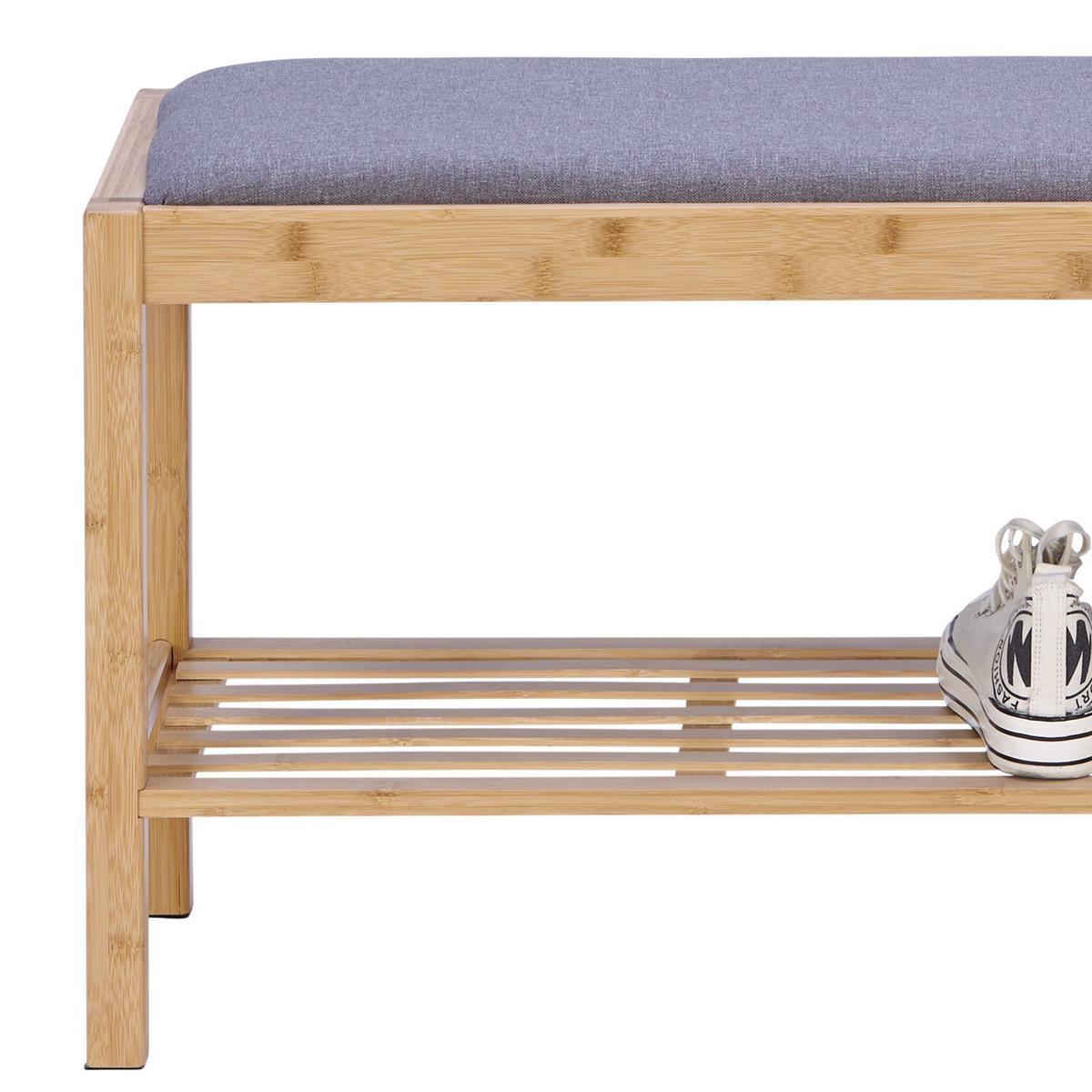 Garderobenbank Sam 3 Paar, Bambus/Grau H: 46 cm - Naturfarben/Grau, MODERN, Naturmaterialien/Textil (90/46/30cm)