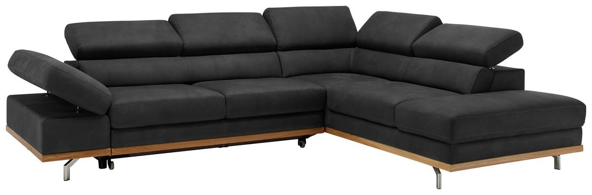 Rohová sedačka CARMEN, pravá, čierna tk. BISON, s lôžkom - čierna/chrómová, Konventionell, kov/drevo (292/226cm) - Mömax