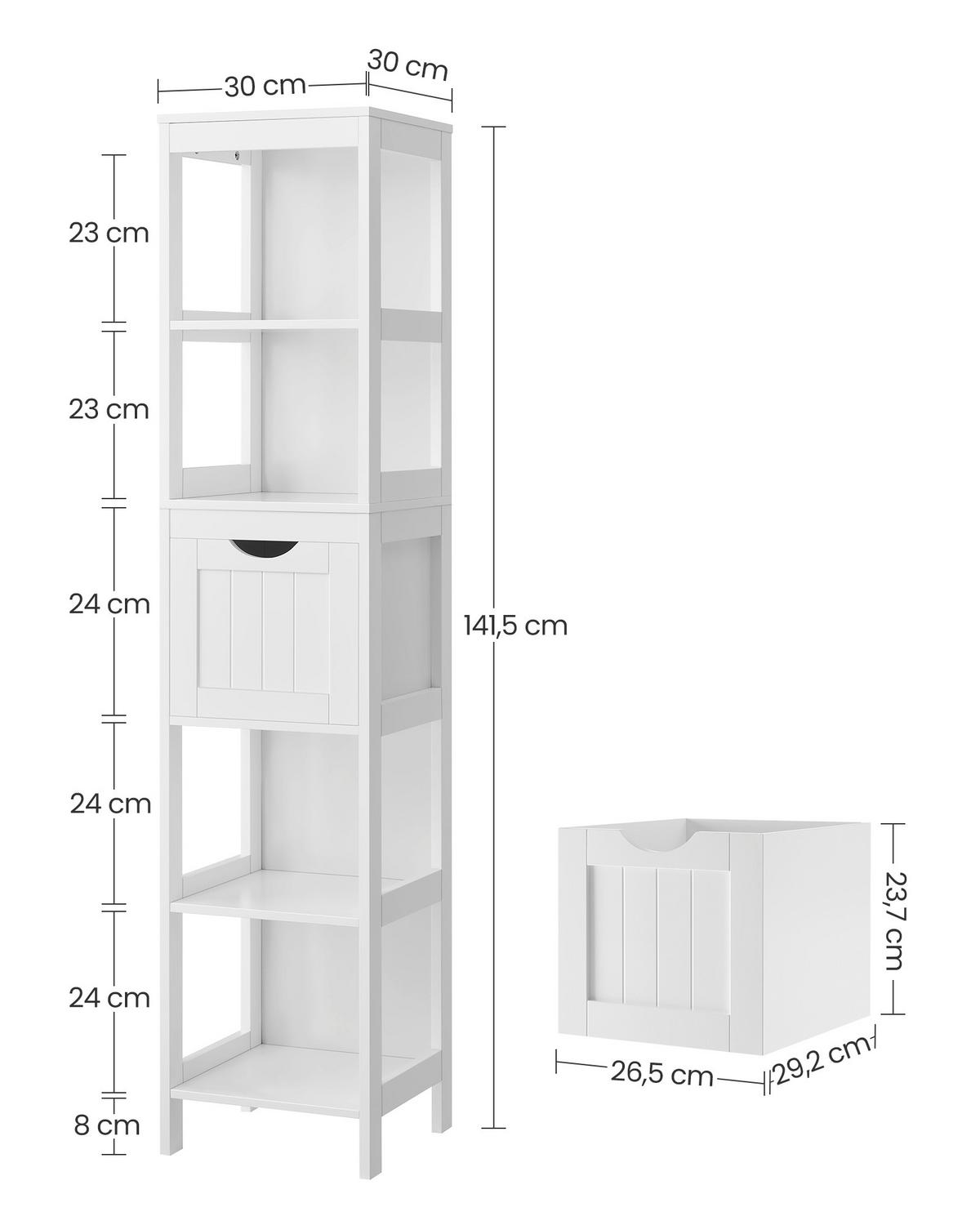 Badezimmerregal Bbc66wt - Weiß, Trend, Holzwerkstoff (30/141.5/30cm) - MID.YOU
