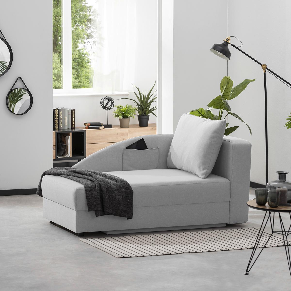 Recamiere Tobi L: 154cm Links Hellgrau mit Bettkasten - Hellgrau, Design, Textil (154/86/93cm) - Max Winzer